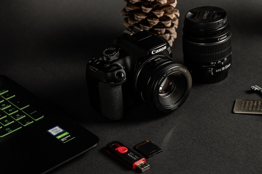 black Canon DSLR camera product photo lifestyle image ecommerce photography - AI Bud
