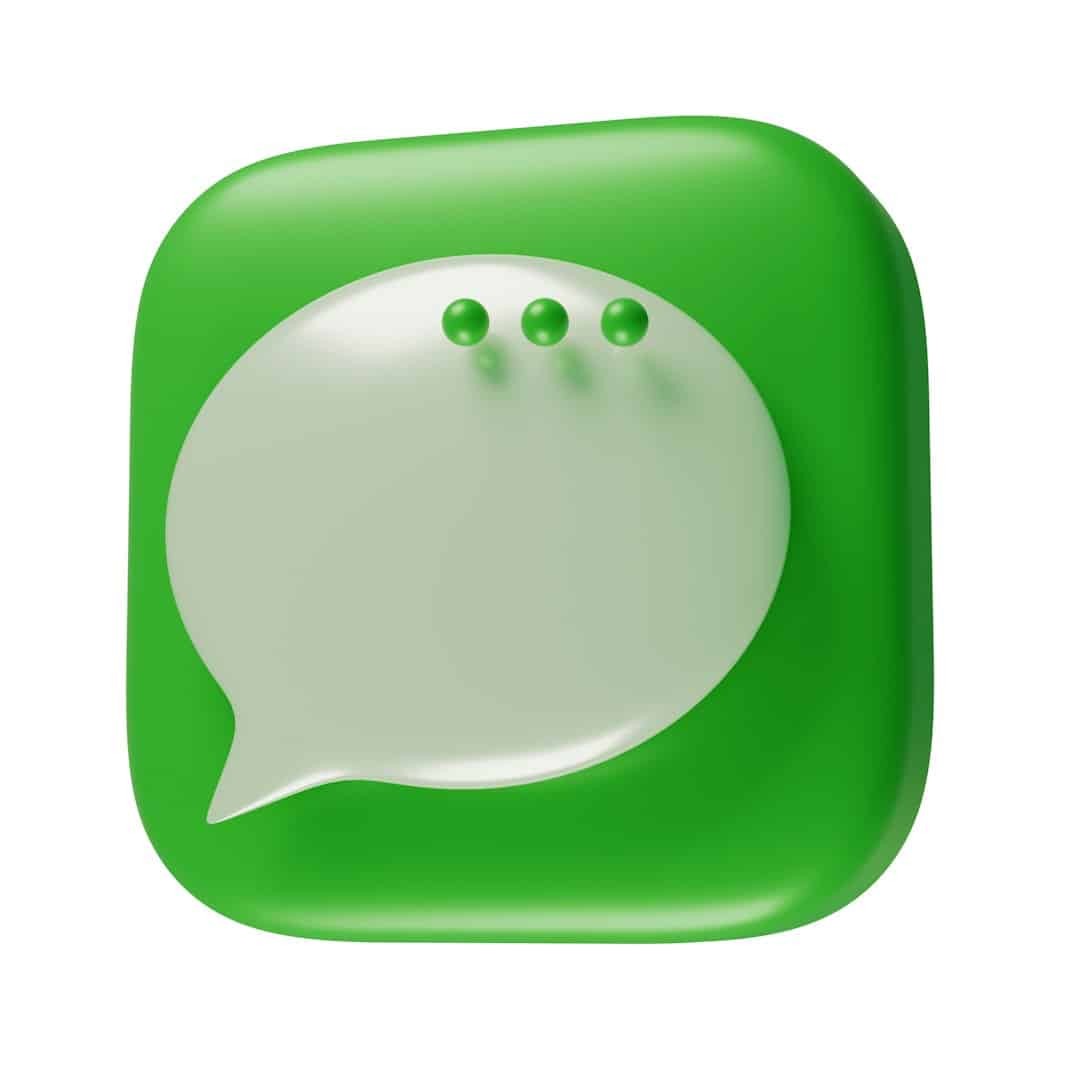 A green square button with a white speech bubble chatbots language processing conversation ai - AI Bud