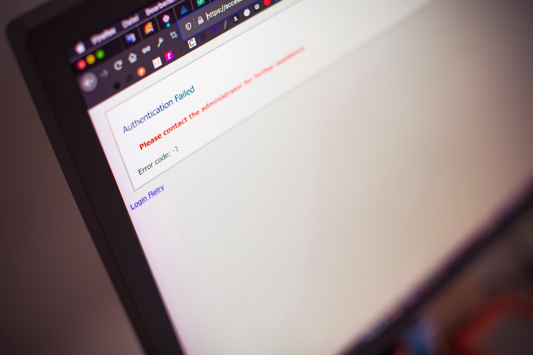 Screen shows a login error: 'Authentication Failed' with 'Please contact the administrator' in red on a web page.