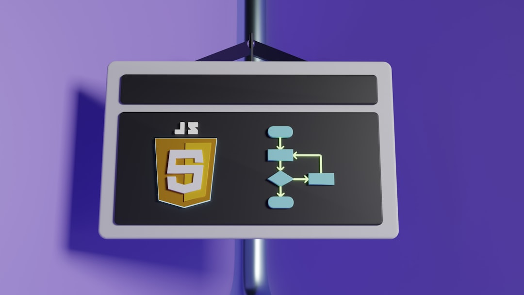 Signboard featuring the HTML5 shield logo and a small flowchart diagram on a dark panel.
