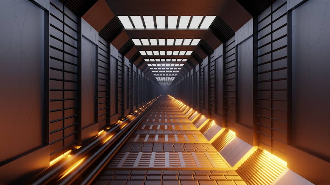 a very long hallway with some lights on server load resource usage wordpress hosting - AI Bud