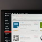 Desktop monitor displaying WordPress admin Plugins page with plugin cards and Install buttons.