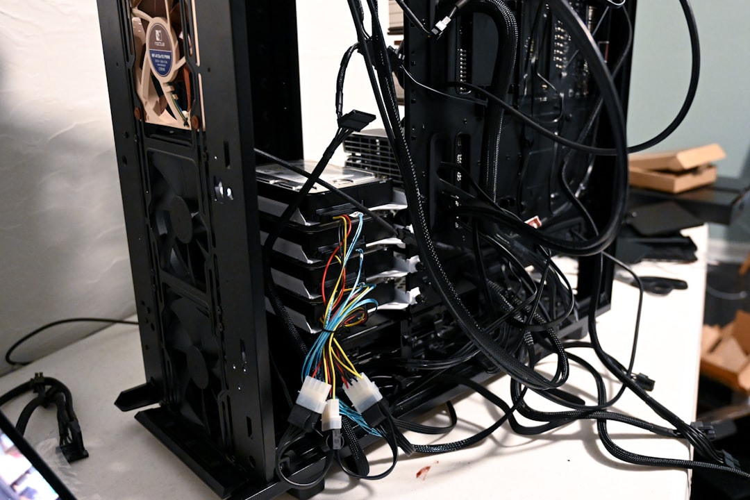black and white electric wires hardware check pc repair sata cable ssd connection - AI Bud