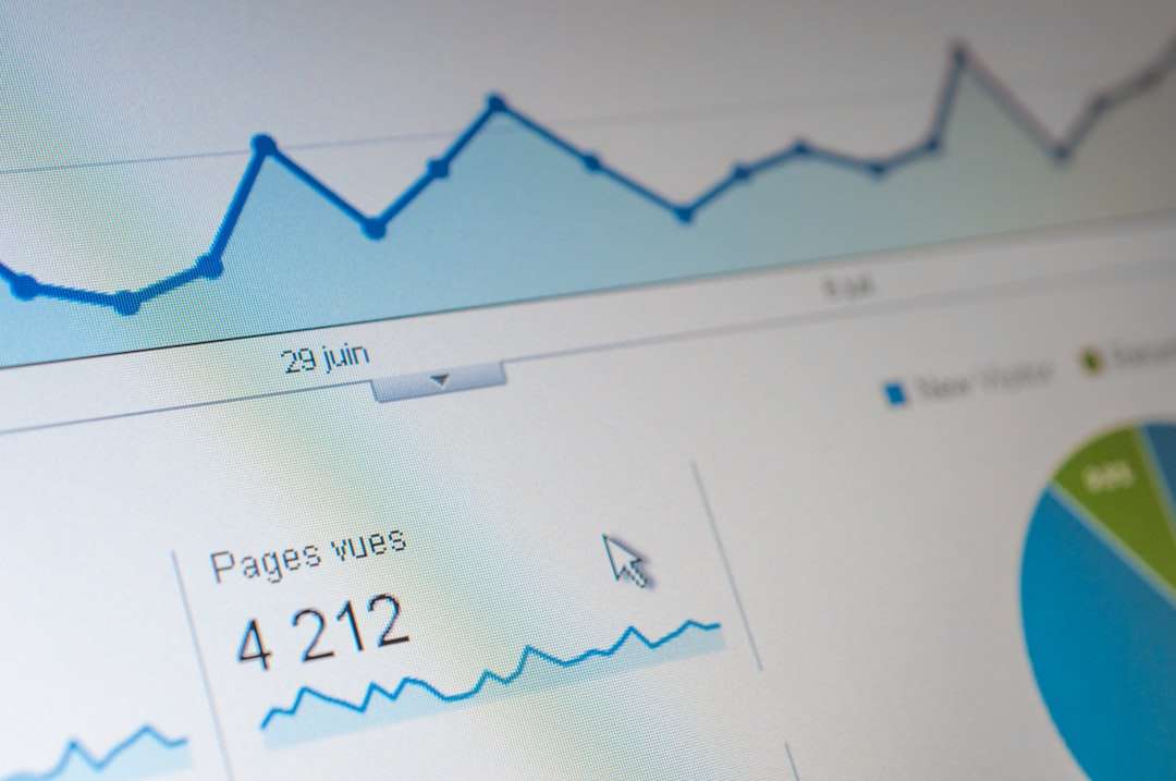 Analytics dashboard showing a line graph and a metric: 4,212 page views with a blue area chart and a 29 Jun timestamp.