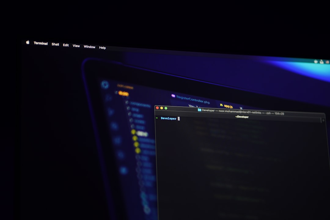 Mac desktop showing a dark-themed code editor; top menu includes Terminal, Shell, Edit, View, Window, Help, with a 'Developer' prompt in the foreground window.
