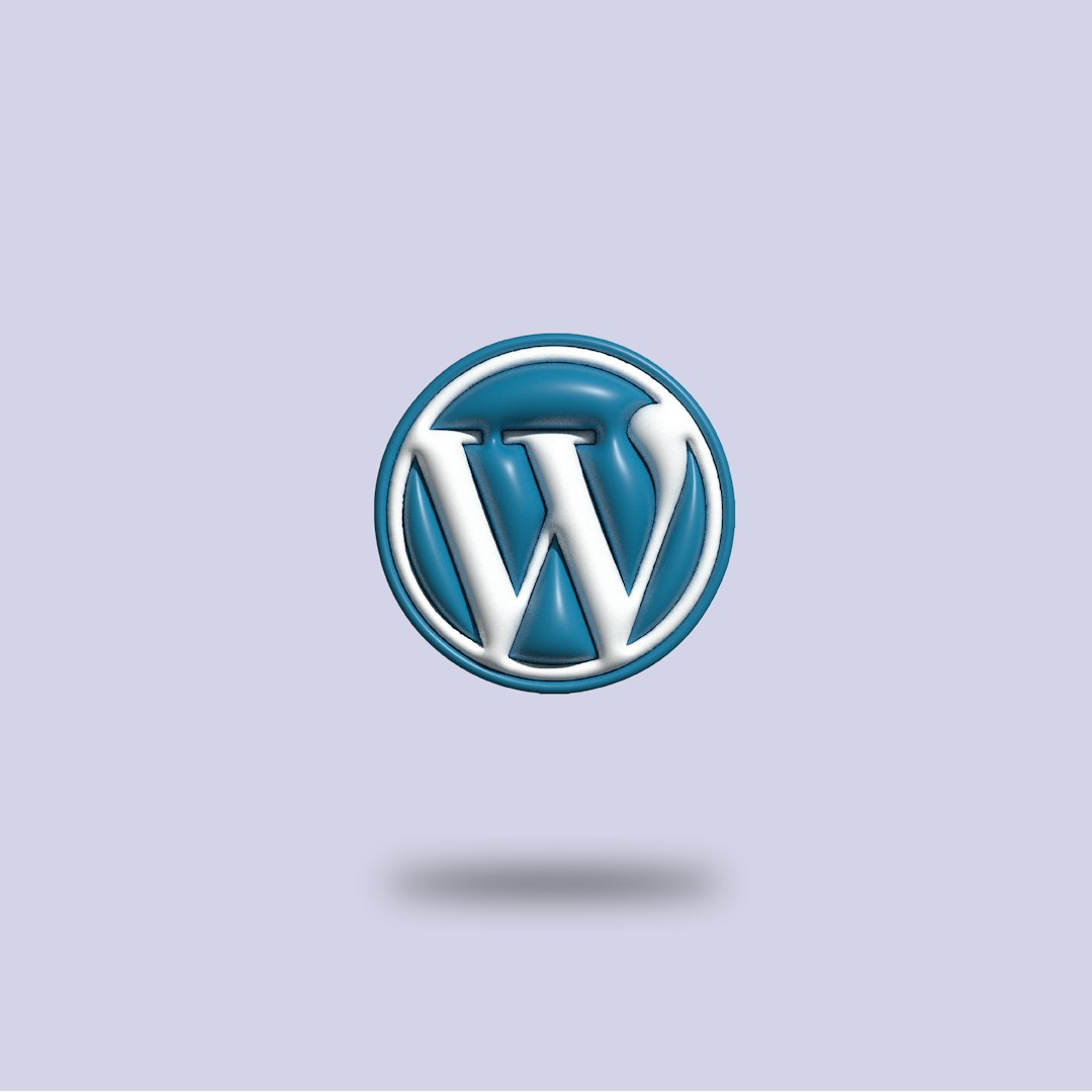 WordPress logo: white 'W' in a blue circular emblem with a soft shadow beneath, on a pale lavender background.