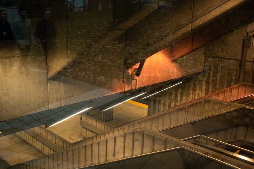 a group of people walking down a flight of stairs fortnite gameplay action battle pass screen level up animation - AI Bud