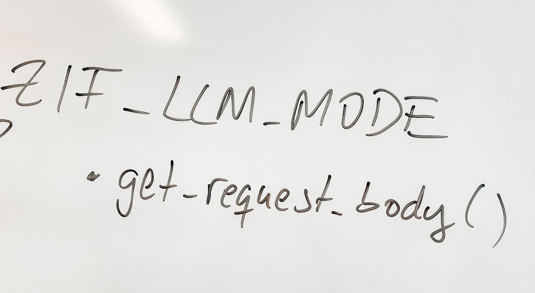 Whiteboard with handwritten code-style notes: 'AI-LLM-MODE' and a bullet 'get-request_body()'