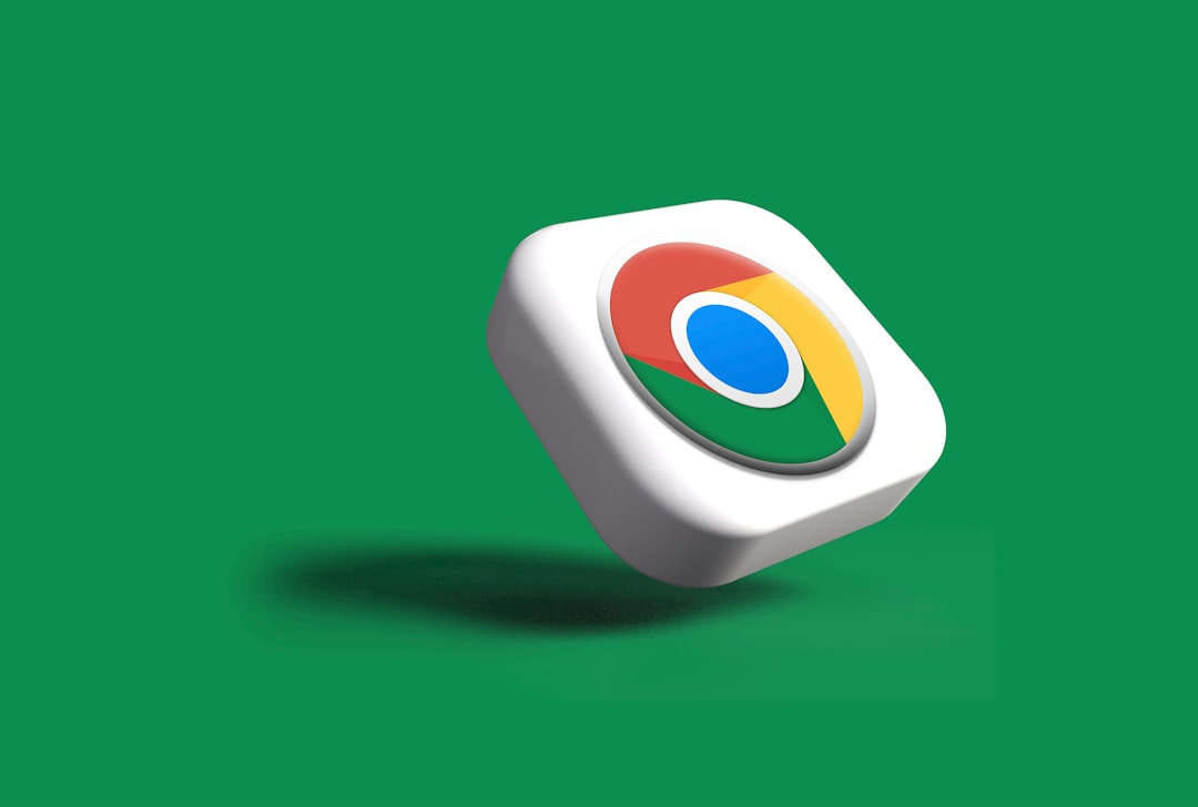 3D white cube with the Google Chrome logo on top, floating over a green background.