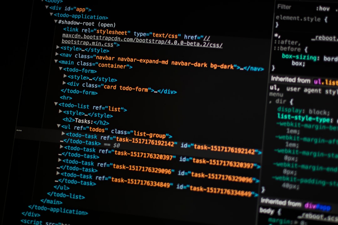 Code editor displaying HTML structure of a to-do app with tasks and list items in syntax highlighting