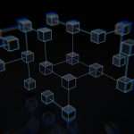 3D network of transparent cubes connected by lines, forming a geometric lattice in a dark space.