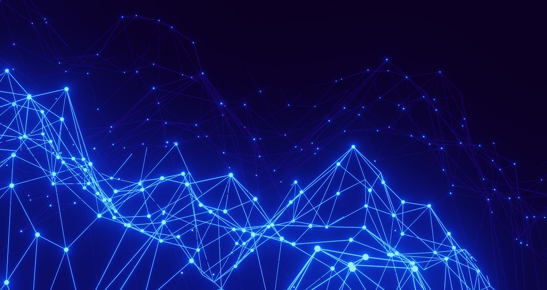 Abstract blue network of interconnected nodes and lines representing digital connectivity