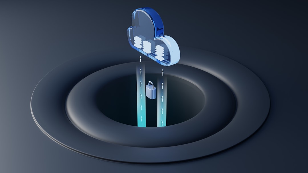 Blue cloud icon hovering over a data security tunnel with a padlock, symbolizing cloud protection and access control.