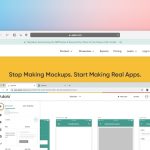 Adalo homepage hero: yellow section with the slogan “Stop Making Mockups. Start Making Real Apps.” and a browser window showing the app builder UI.