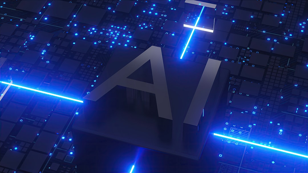 3D block with the letters AI glowing in blue on a circuitry-filled background, illustrating artificial intelligence.