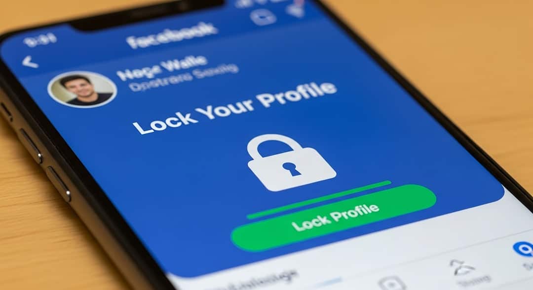 Smartphone screen displaying a 'Lock Your Profile' prompt with a white padlock icon and a green 'Lock Profile' button.