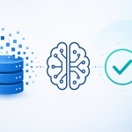 Data storage to AI brain to approval check: database, neural network, and verification success.