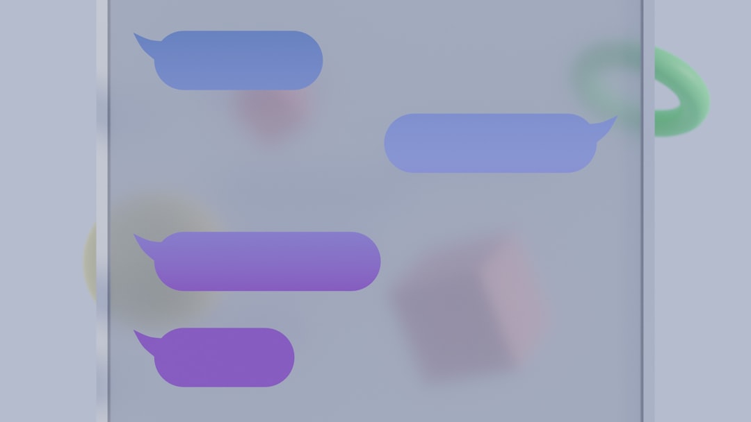 Abstract illustration of blue and purple chat bubbles on a frosted screen backdrop.