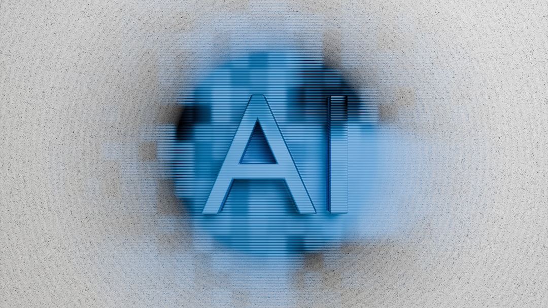 Blue 'AI' text with glitch effects, illustrating artificial intelligence concept.