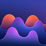 Abstract gradient waves in purple, blue, and orange forming a rolling landscape.
