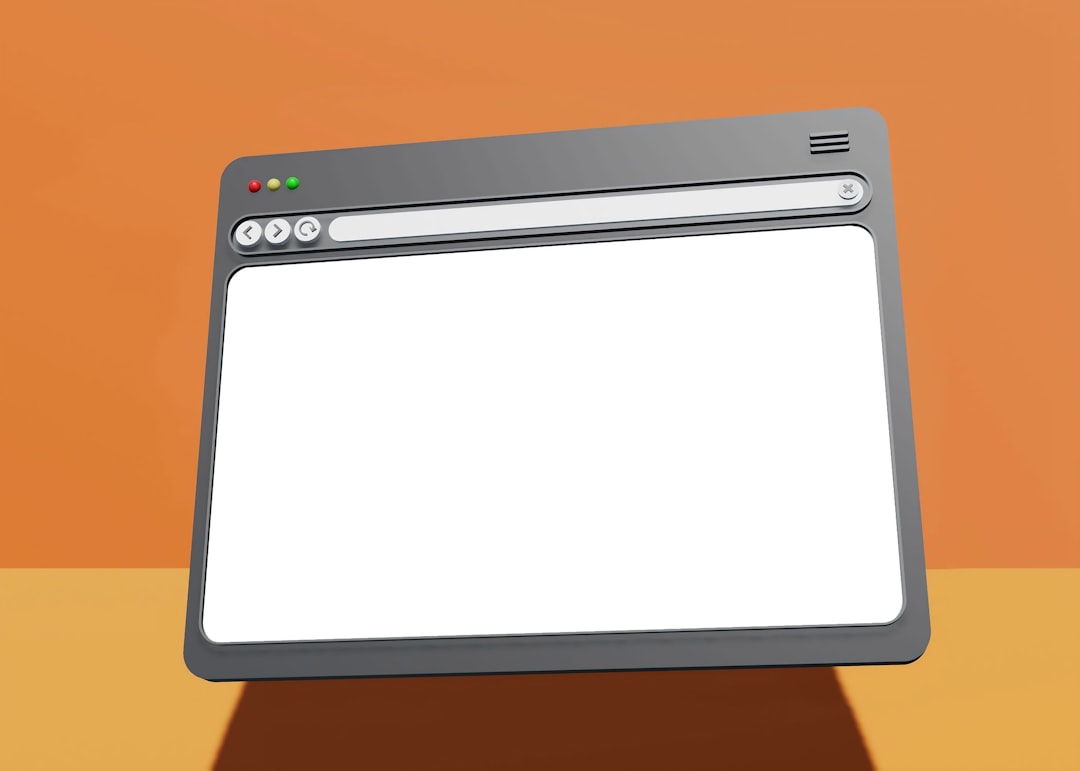 Tilted retro browser window with a large blank canvas, purple-grey frame on orange background (placeholder/empty mockup).