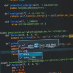 Code editor with Python-like syntax and autocomplete dropdowns visible on screen.