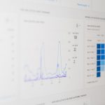 Blurry computer screen showing an analytics dashboard with a line graph and multiple charts.