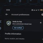 Phone screen shows a dark app settings page titled Account preferences, with a 'Verify for free' prompt and a Get verified button.