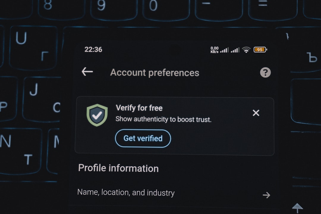 Phone screen shows a dark app settings page titled Account preferences, with a 'Verify for free' prompt and a Get verified button.