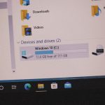 Windows File Explorer showing drive C: with a blue free space bar and 72.6 GB free of 111 GB, under Devices and drives (2).