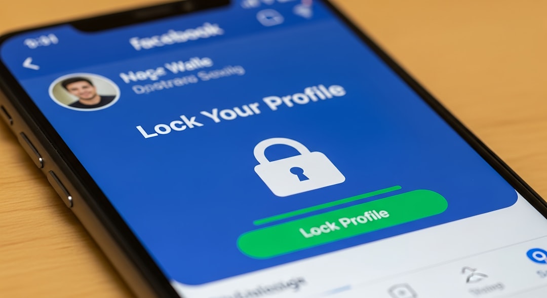 Phone screen showing a 'Lock Your Profile' screen with a white padlock icon and green 'Lock Profile' button on a blue background.