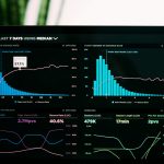Dashboard on a laptop screen showing web analytics charts and metrics