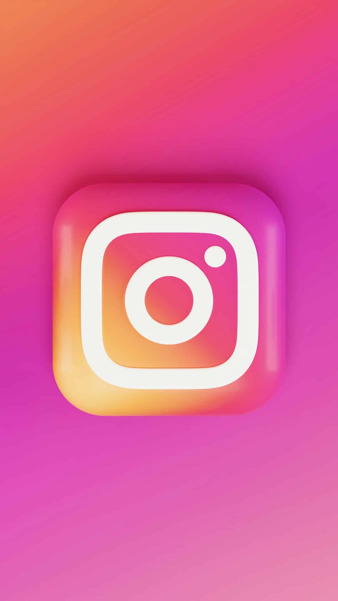 3D Instagram logo on a pink–orange gradient background.