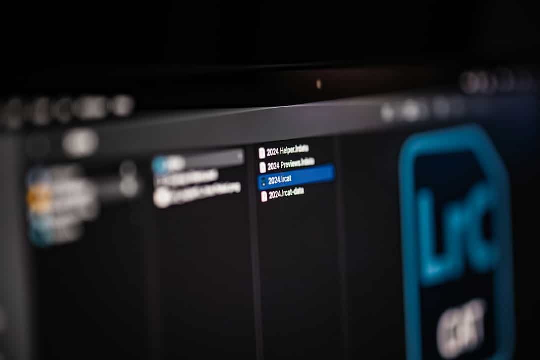 A close-up of a computer screen showing a dark file explorer with a highlighted 2024 Icraft item and a blue logo on the right side (blurred).