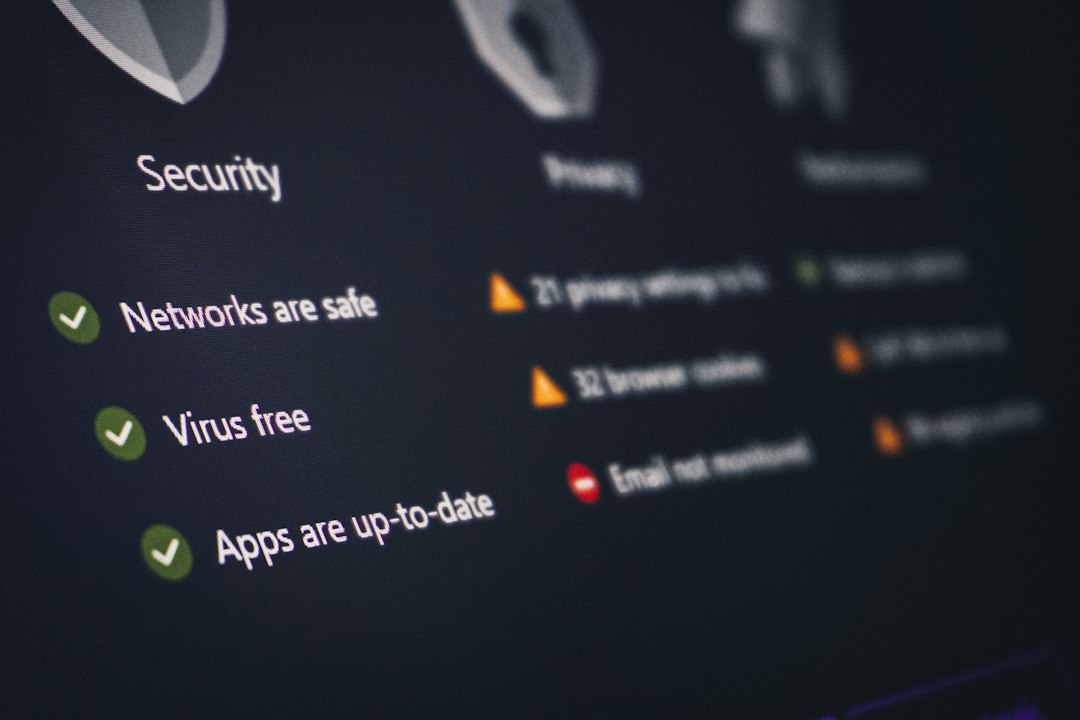 Security settings panel showing green checks for networks are safe, virus free, and apps are up-to-date.