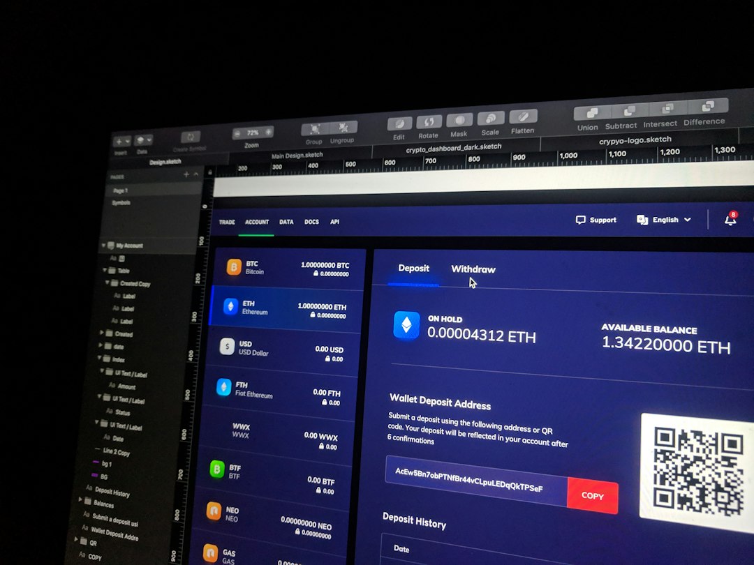 Screenshot of a cryptocurrency wallet dashboard showing ETH balance, deposit/withdraw panel, and a QR code for copying the address.
