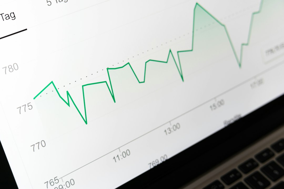 Green line chart with a jagged upward trend on a white dashboard displayed on a laptop screen, time axis from morning to afternoon.